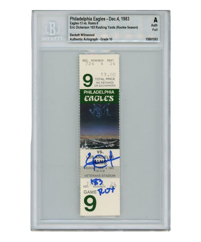 Eric Dickerson Autographed/Signed Ticket Stub 12/4/1983 83 ROY Beckett 40337
