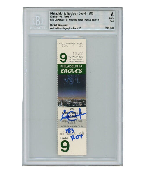 Eric Dickerson Autographed/Signed Ticket Stub 12/4/1983 83 ROY Beckett 40337