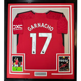 Framed Autographed/Signed Alejandro Garnacho 35x39 ManU Red Jersey BAS COA