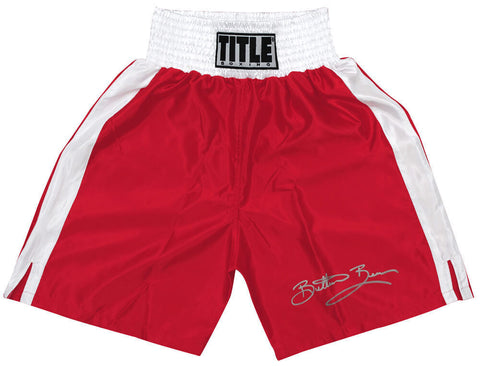 Eric 'Butterbean' Esch Signed Title Red & White Trim Boxing Trunks -SCHWARTZ COA