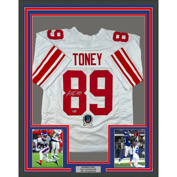Framed Autographed/Signed Kadarius Toney 33x42 New York White Jersey BAS COA