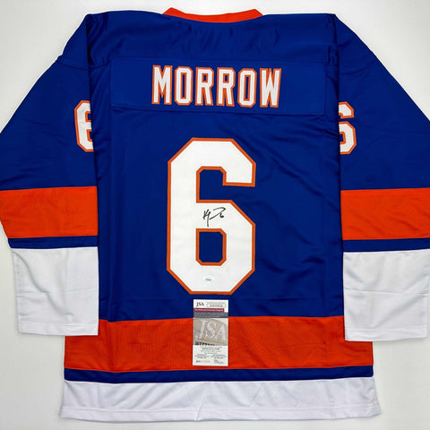 Autographed/Signed Ken Morrow New York Blue Hockey Jersey JSA COA