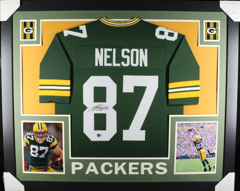 JORDY NELSON (Packers green SKYLINE) Signed Autographed Framed Jersey Beckett