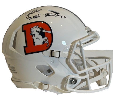 John Elway Autographed/Inscribed SB XXXII & XXXIII Champs Pro Snowcapped BAS COA