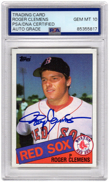 Roger Clemens Signed Red Sox 1985 Topps Rookie RC Card #181 (PSA Auto Grade 10)