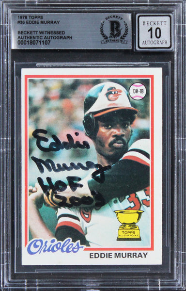 Orioles Eddie Murray Signed 1978 Topps #36 Rookie Card Auto Mint 10! BAS Slabbed