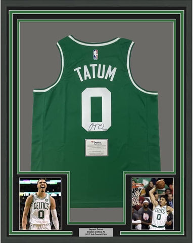 FRAMED Autographed/Signed JAYSON TATUM 33x42 Celtics Green Jersey Fanatics COA