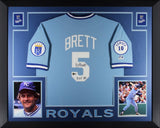 George Brett Signed Kansas City Royals Majestic Blue Framed Jersey HOF Beckett