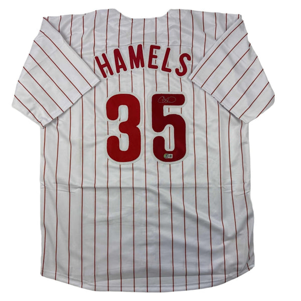 Autographed/Signed Cole Hamels Philadelphia Pinstripe Jersey Beckett COA