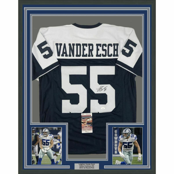 FRAMED Autographed/Signed LEIGHTON VANDER ESCH 33x42 Dallas TG Jersey JSA COA
