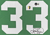 Larry Bird Signed Boston Celtics 35x43 Framed Green Jersey (Becket) 3xNBA Champ