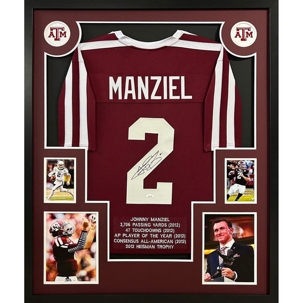 Johnny Manziel Autographed Signed Framed Stat Texas A&M Jersey JSA