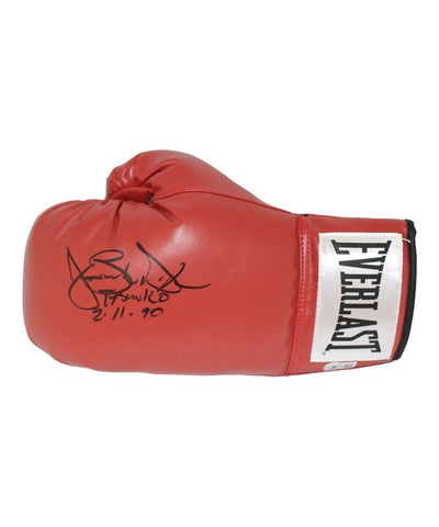 Buster Douglas Autographed/Signed Red Left Boxing Glove Insc. Beckett 41185