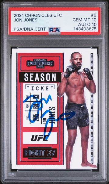 Jon Jones Signed 2021 Panini Chronicles UFC Season Ticket #9 - PSA 10 AUTO 10