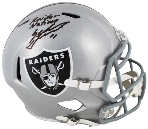 Raiders Sebastian Janikowski "Raider Nation" Signed F/S Speed Rep Helmet BAS Wit