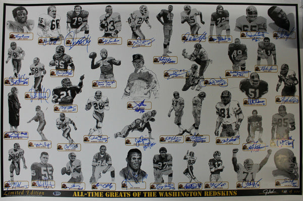 Washington Redskins Autographed All Time Greats Poster Print 42 Sigs BAS 20928
