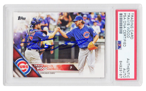 Travis Wood Signed Cubs 2016 Topps Baseball Card #507A - (PSA Encapsulated)