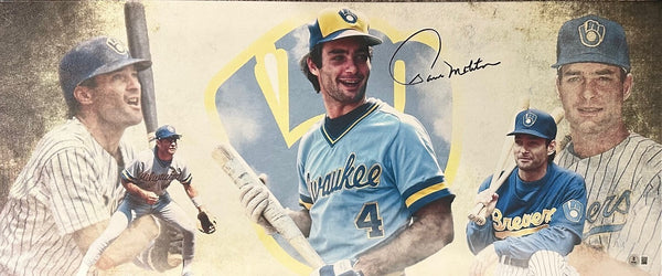 Brewers PAUL MOLITOR Signed 13x31 Stretched Canvas Milwaukee Collage AUTO - BAS