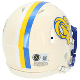 Marshall Faulk Autographed Rams RETRO Speed Mini Helmet Beckett Witnessed