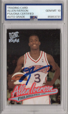 Allen Iverson Signed Philadelphia 76ers 1996-97 Fleer Ultra Rookie PSA GEM MT 10