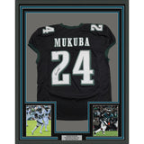 Framed Autographed Andrew Mukuba 35x39 Philadelphia Black Pro Cut Jersey JSA COA