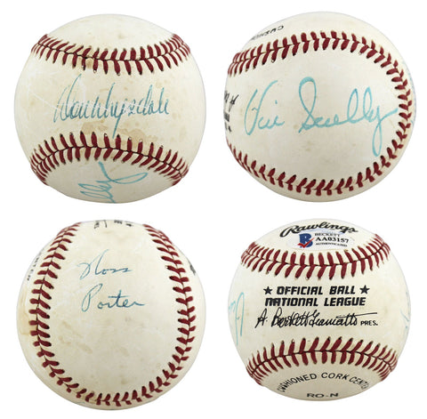 Dodgers Don Drysdale, Vin Scully & Ross Porter Signed Onl Baseball BAS #AA03157
