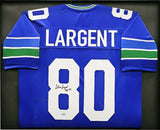 Seahawks Steve Largent Autographed Framed Blue Jersey "HOF 95" MCS Holo #74605