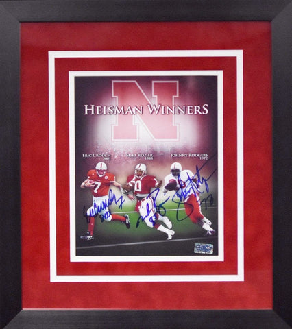 ERIC CROUCH MIKE ROZIER JOHNNY RODGERS SIGNED NEBRASKA HEISMAN 8x10 FRAMED PHOTO