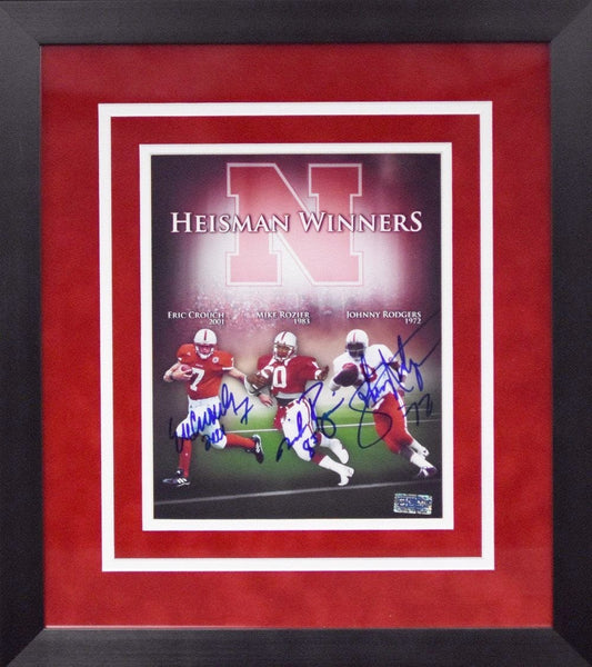 ERIC CROUCH MIKE ROZIER JOHNNY RODGERS SIGNED NEBRASKA HEISMAN 8x10 FRAMED PHOTO