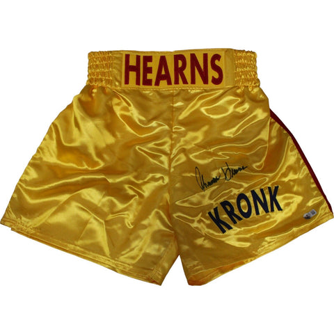 Tommy Hearns Autographed/Signed Yellow Boxing Trunks Beckett 44775