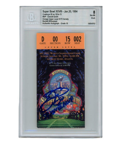 Emmitt Smith Signed Super Bowl XXVIII Ticket Stub MVP Grade 8 Beckett 40428