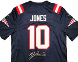 PATRIOTS MAC JONES AUTOGRAPHED BLUE NIKE GAMEDAY JERSEY SIZE L BECKETT QR 202967