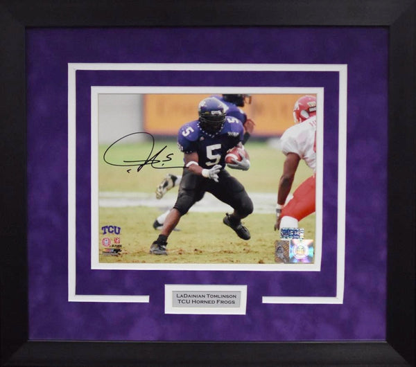 LADAINIAN TOMLINSON AUTOGRAPHED TCU HORNED FROGS 8x10 FRAMED PHOTO COA