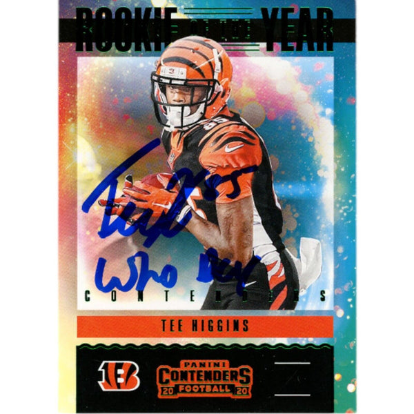 Tee Higgins Autographed Panini ROY Contenders Who Dey Trading Card Beckett 48926