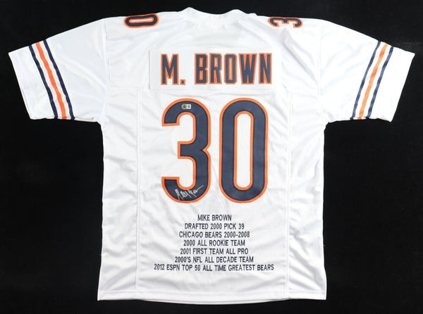 Mike Brown Signed Chicago Bears Career Stat Jersey (Beckett) 2000 2nd Round Pick
