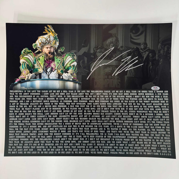 Autographed/Signed JASON KELCE Eagles Parade Mummers 16x20 Photo PSA COA