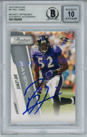 Ray Lewis Autographed 2010 Prestige #17 Trading Card Beckett 10 Slab 35248