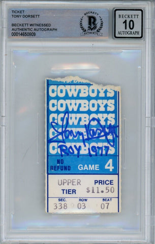 Tony Dorsett Autographed/Signed 11/6/1977 ROY Ticket Stub Beckett 39416