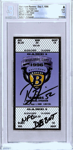 Ray Lewis Signed Baltimore Ravens Ticket Stub 09/01/96 Debut Beckett Slab 43233