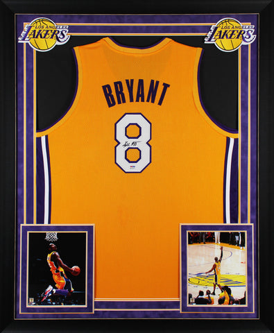 Kobe Bryant Signed Yellow Pro Style Framed Jersey w/ Rookie Era Sig PSA #B13207