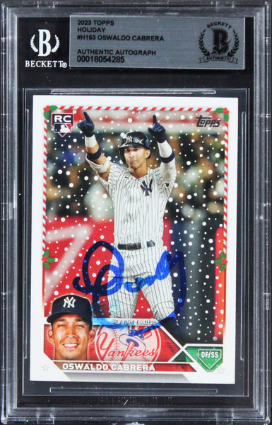 Yankees Oswaldo Cabrera Signed 2023 Topps Holiday #H183 Rookie Card BAS Slabbed