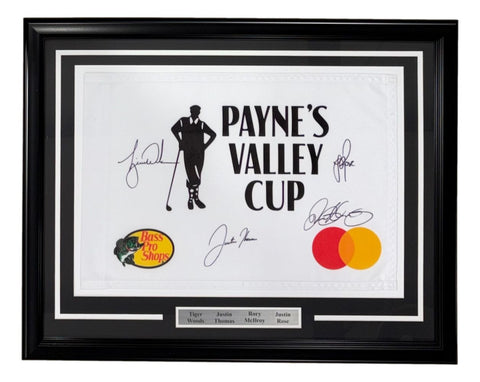 Tiger Woods Rory McIlroy Thomas Rose Signed Framed Payne's Valley Flag BAS LOA