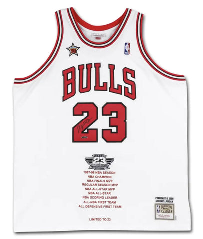 Michael Jordan Autographed 'Career Stats' Embroidered White Jersey UDA LE23