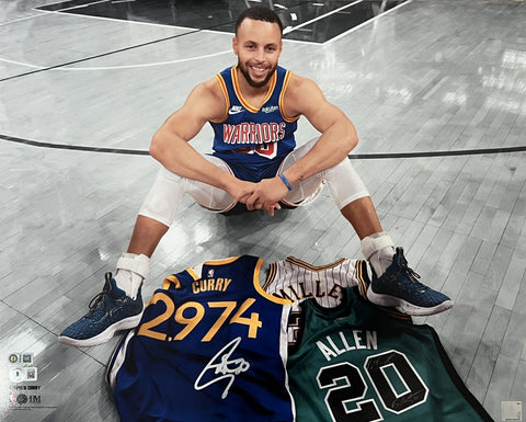 Stephen Curry Golden State Warriors Signed Career 3-Point Record 16x20 Photo BAS