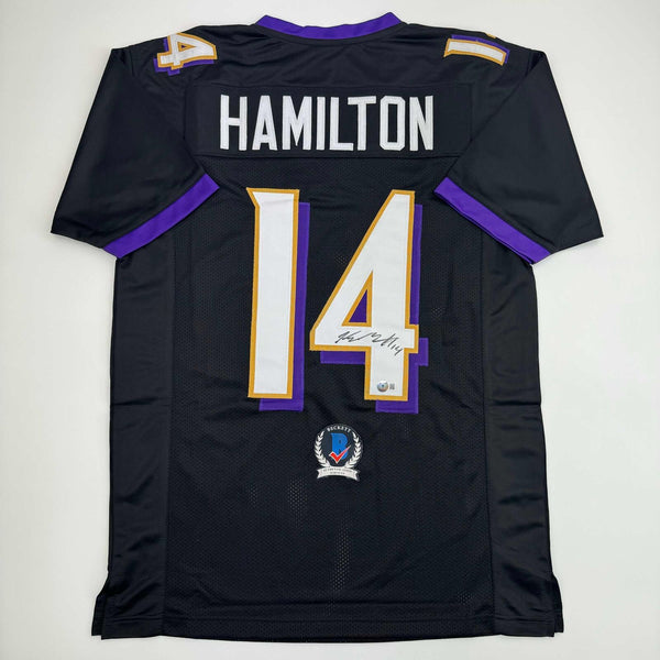 Autographed/Signed Kyle Hamilton Baltimore Black Football Jersey Beckett BAS COA