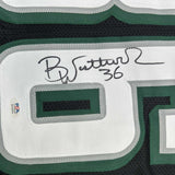 Framed Autographed/Signed Brian Westbrook 35x39 Philly Black Jersey PSA COA