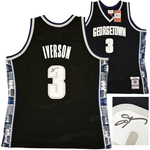 HOYAS ALLEN IVERSON AUTOGRAPHED AUTHENTIC M&N 1995-96 COLLEGE JERSEY XL BECKETT