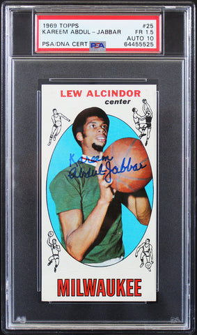Kareem Abdul-Jabbar Signed 1969 Topps #25 Rookie Card Grade 1.5 Auto 10 PSA Slab