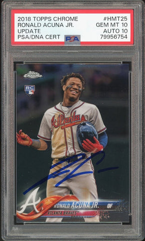 2018 Topps Chrome Update Ronald Acuna Jr. RC On Card PSA 10/10 Auto GEM MINT
