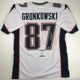 Autographed/Signed ROB GRONKOWSKI New England White Football Jersey Beckett COA